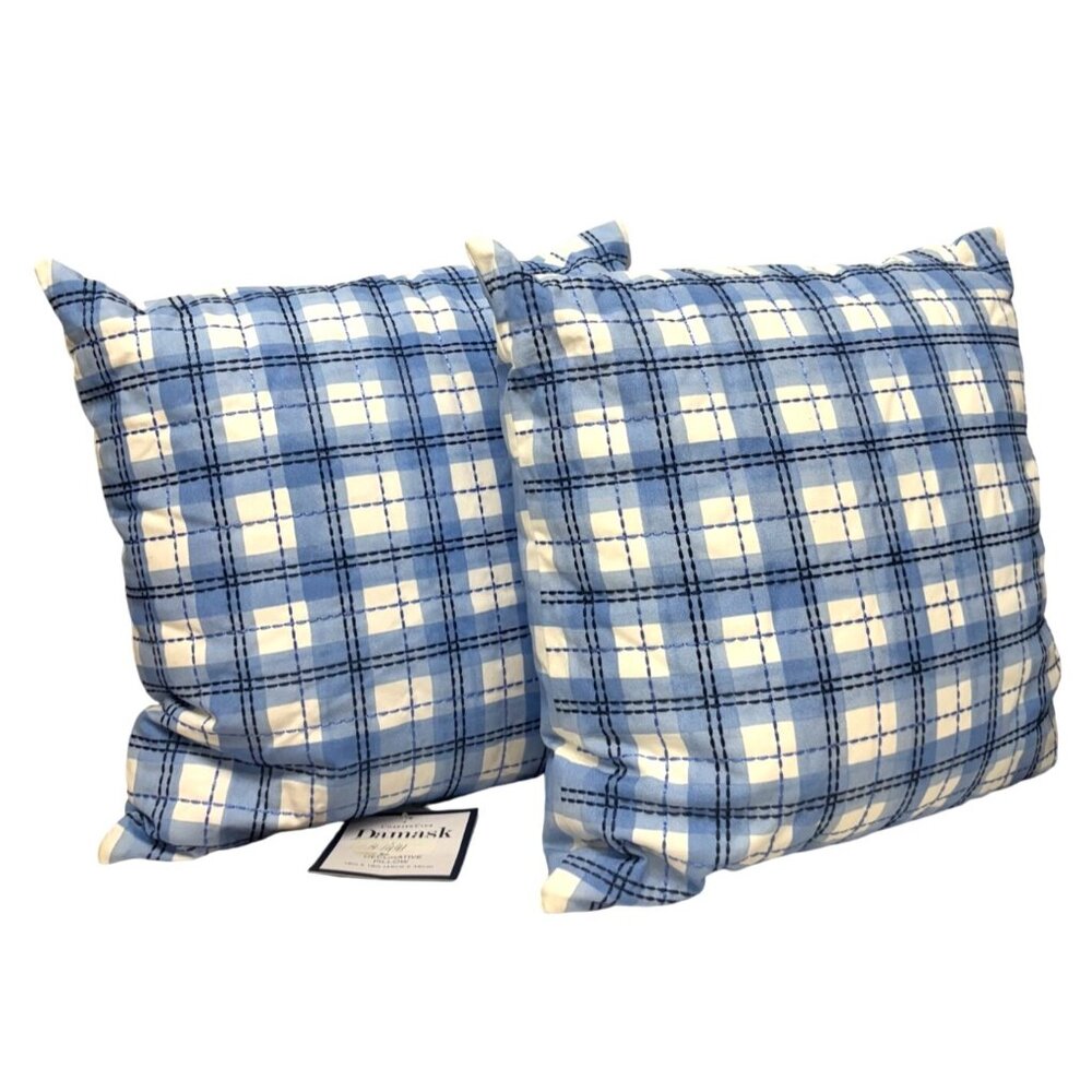 2 Charter Club Painted Plaid Embroidered 18" Square  Decorative Pillows, Blue